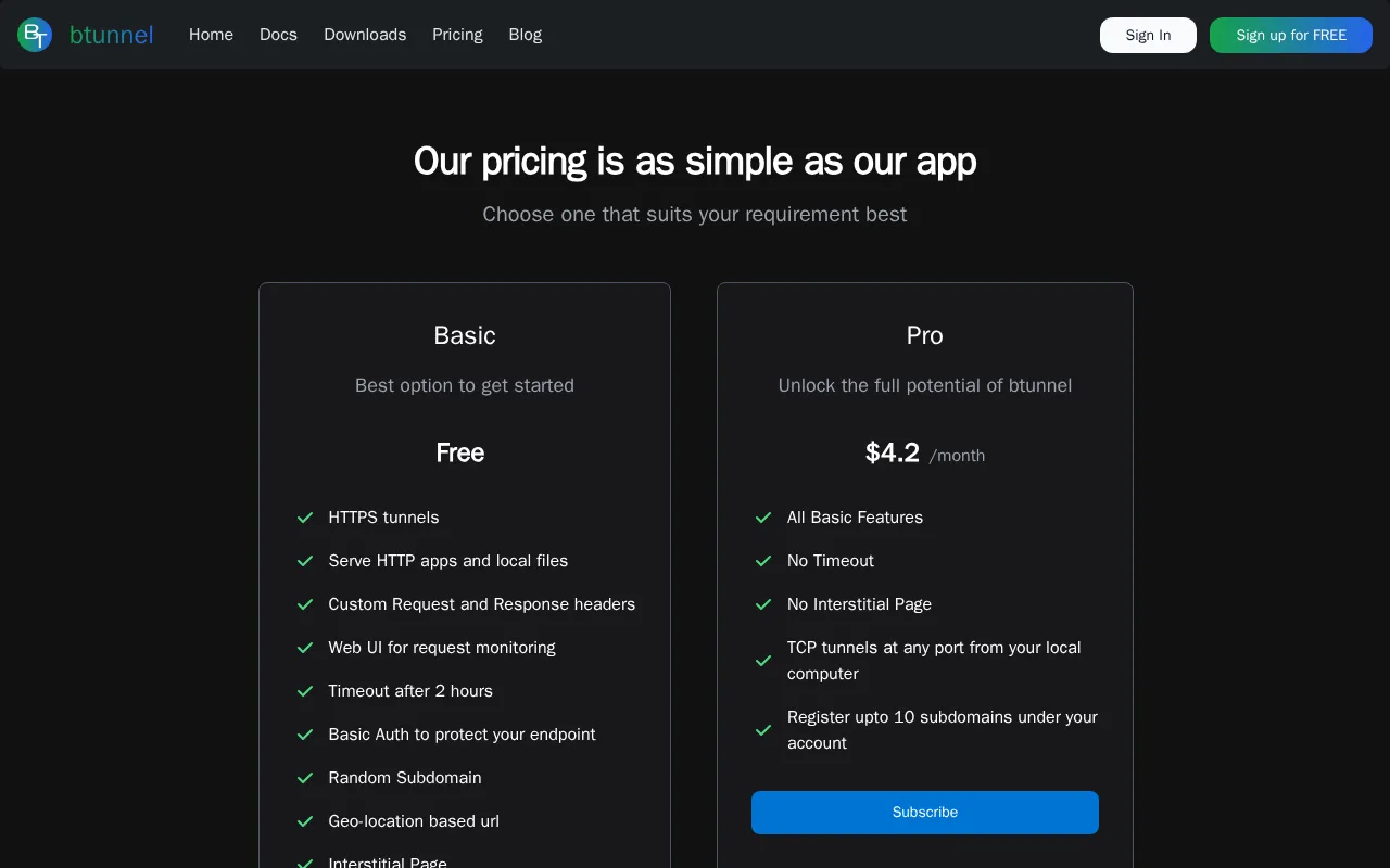 btunnel — pricing page