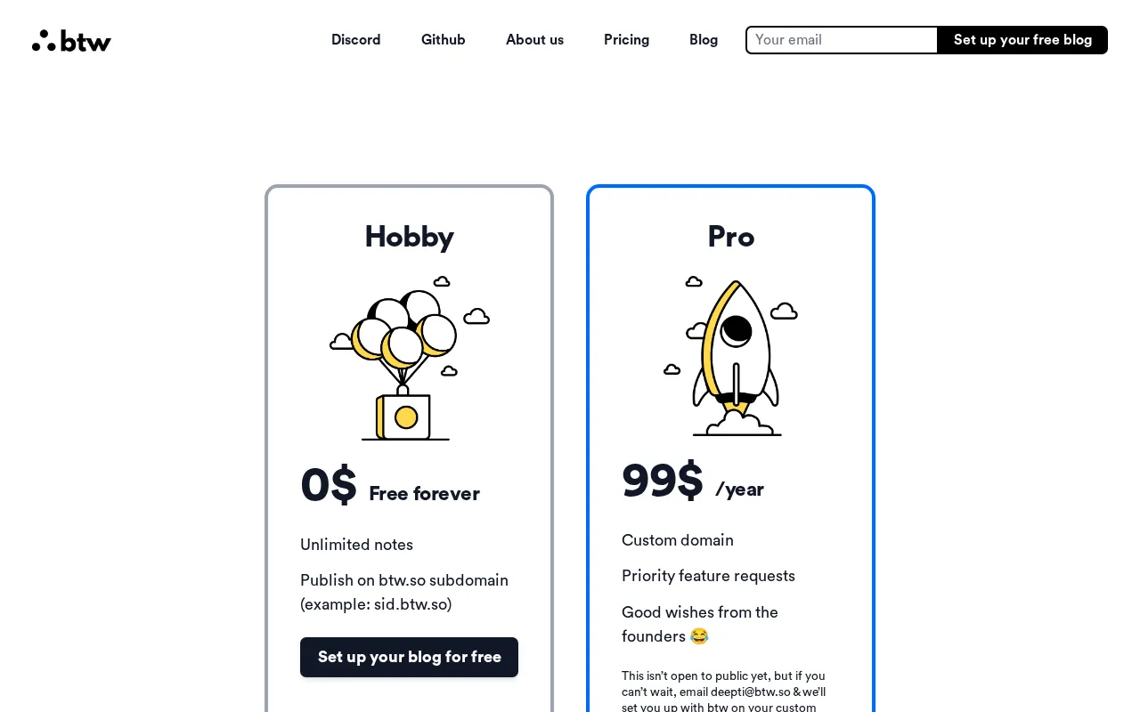 btw — pricing page