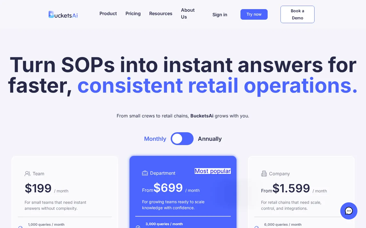 Buckets Ai — pricing page