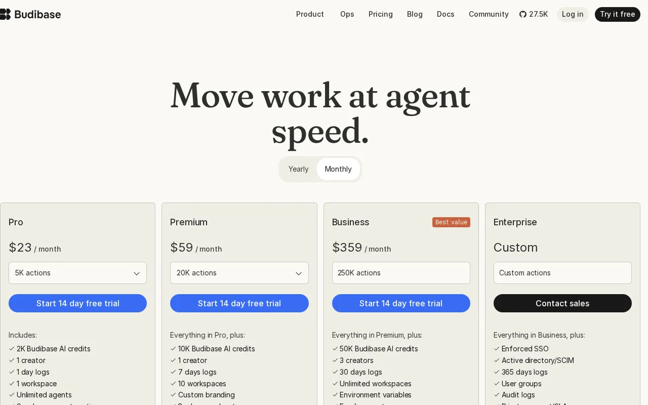 Budibase — pricing page