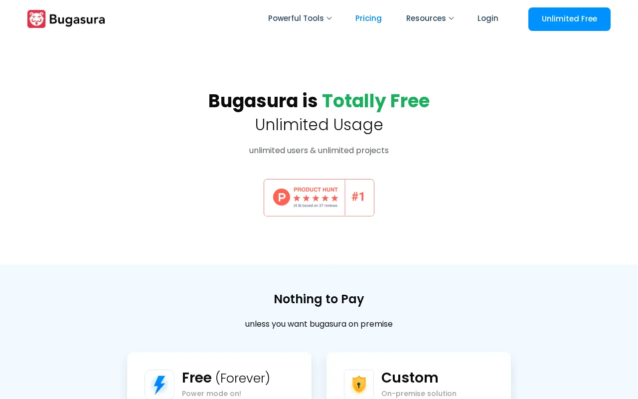 Bugasura — pricing page