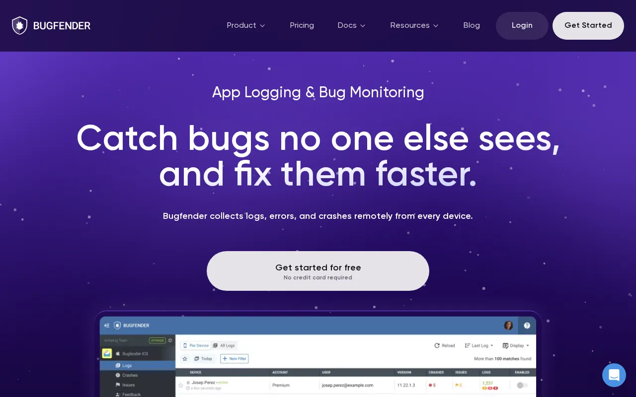Bugfender — preview screenshot