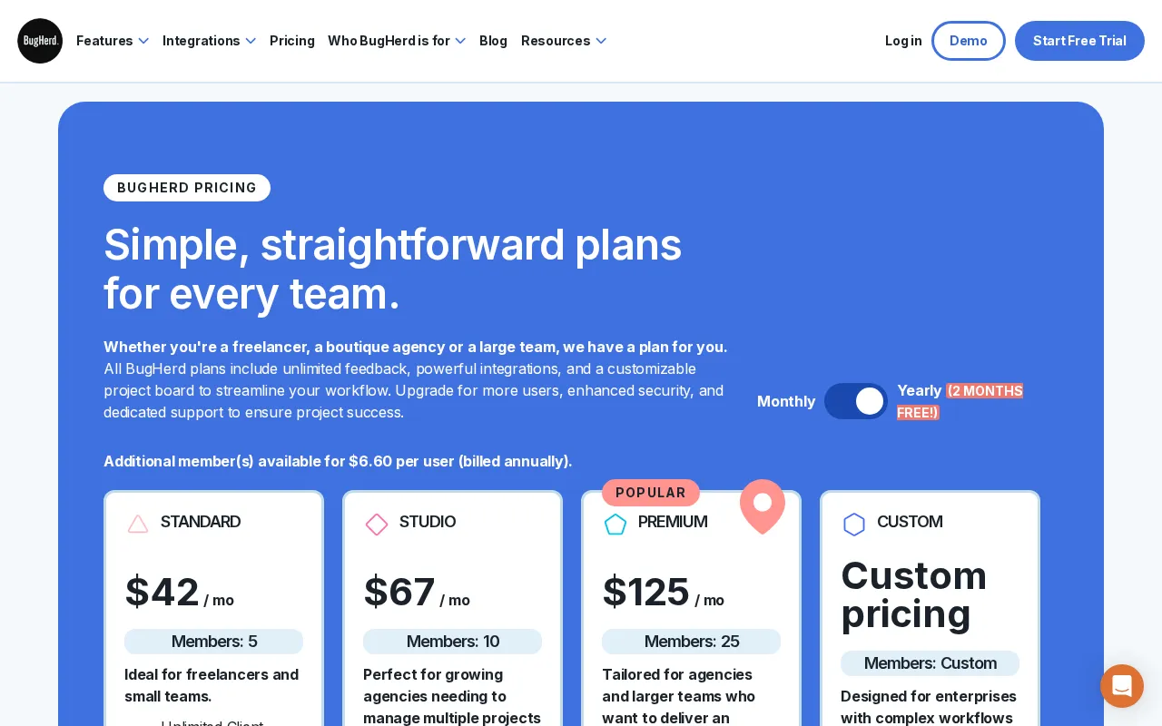 Bugherd — pricing page