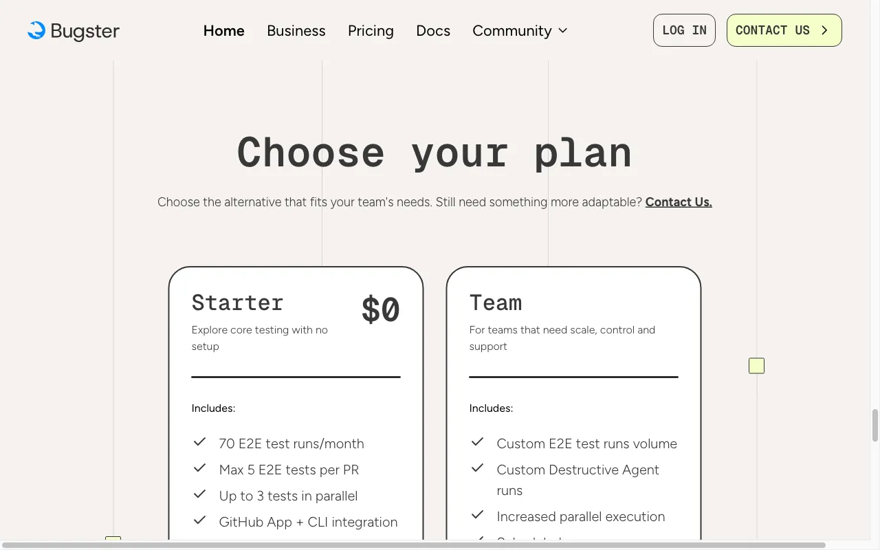 Bugster — pricing page
