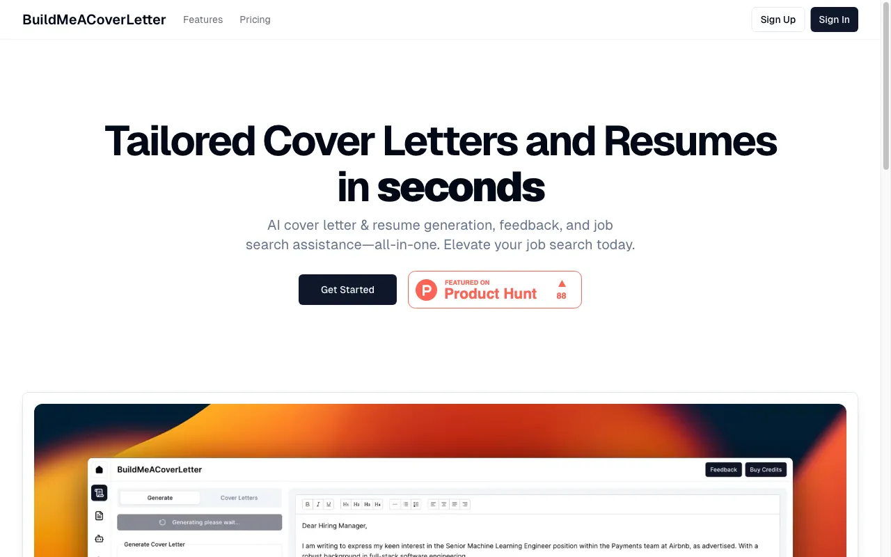 BuildMeACoverLetter — preview screenshot