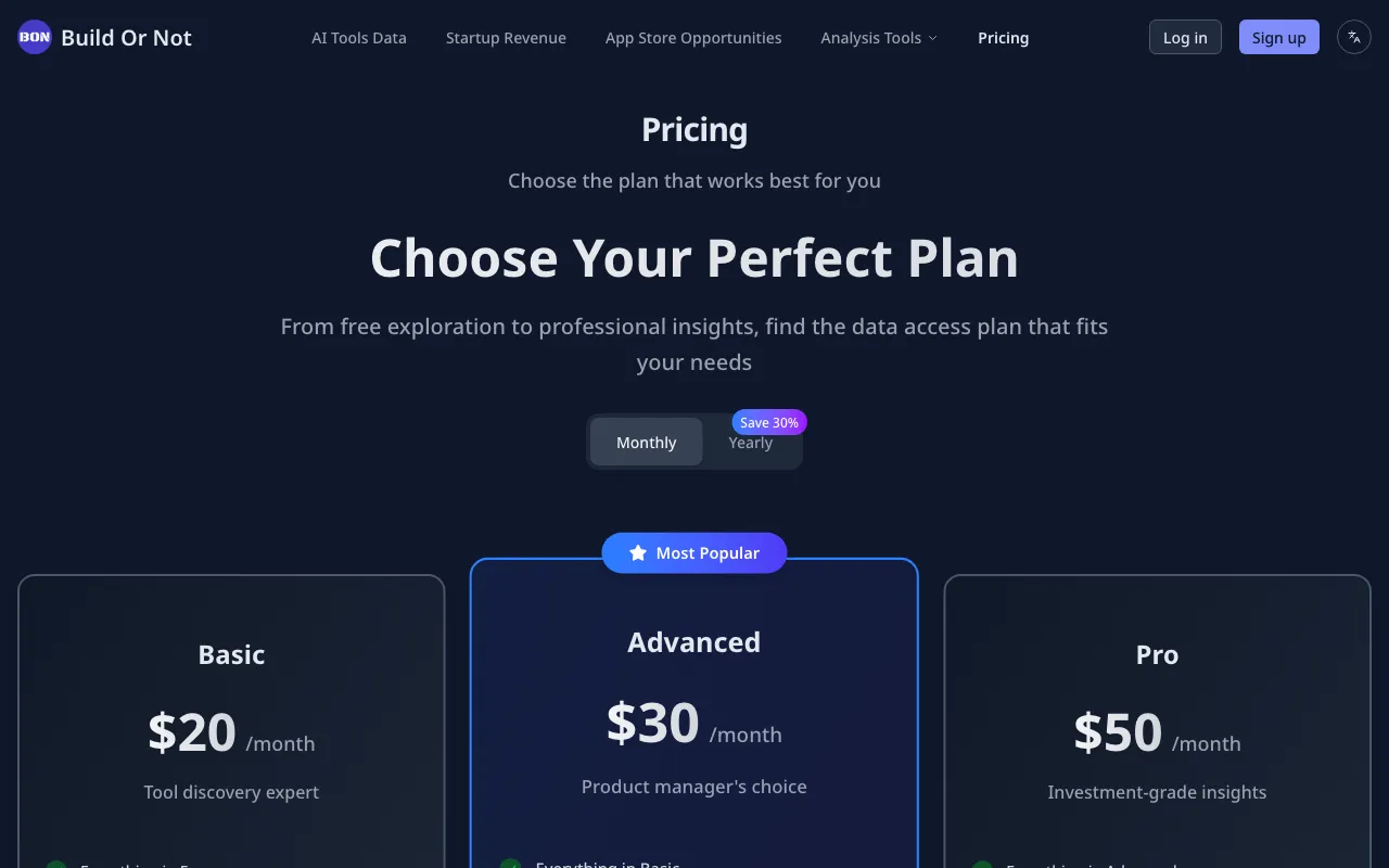 Build Or Not — pricing page