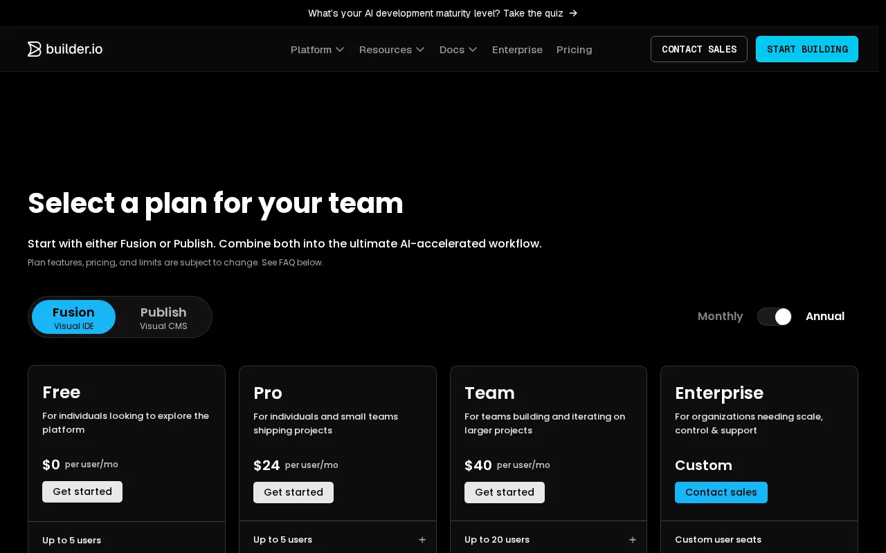 Builder IO — pricing page