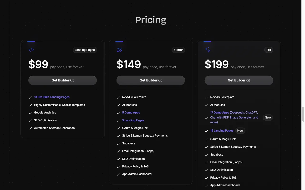 BuilderKit — pricing page