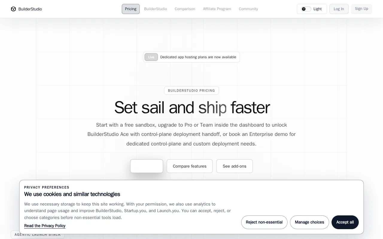BuilderStudio — pricing page