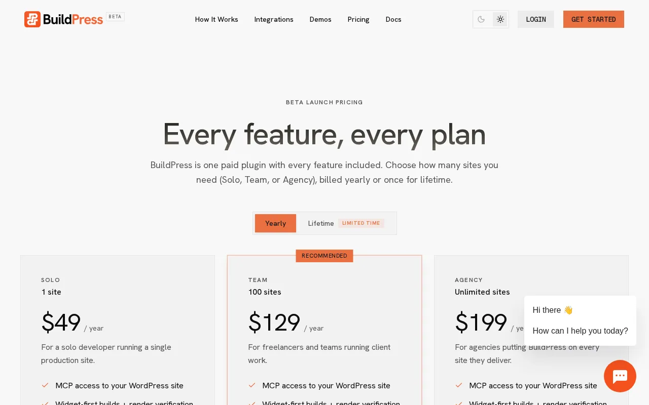 BuildPress — pricing page