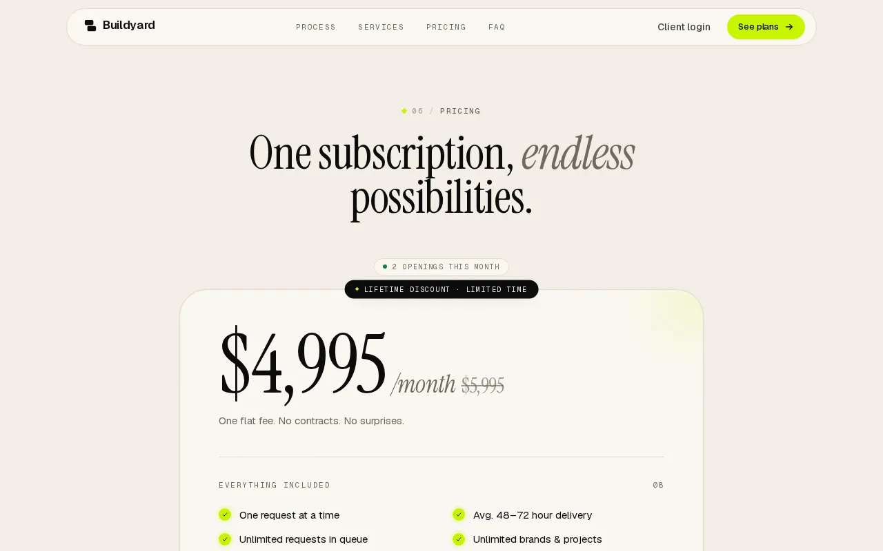 Buildyard — pricing page