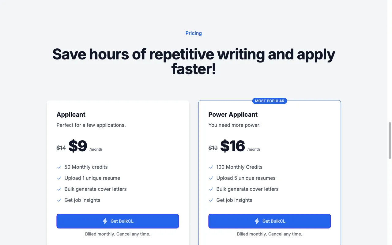 BulkCL — pricing page