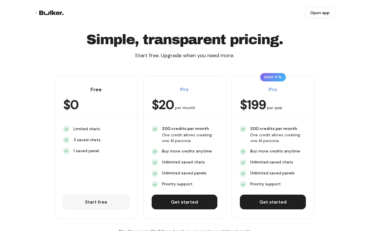Bulker — pricing page