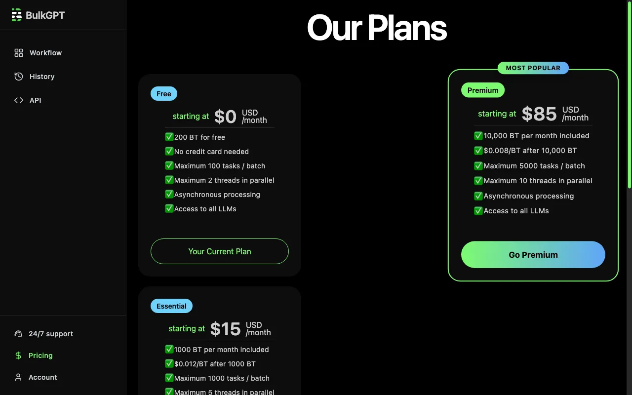 BulkGPT.ai — pricing page