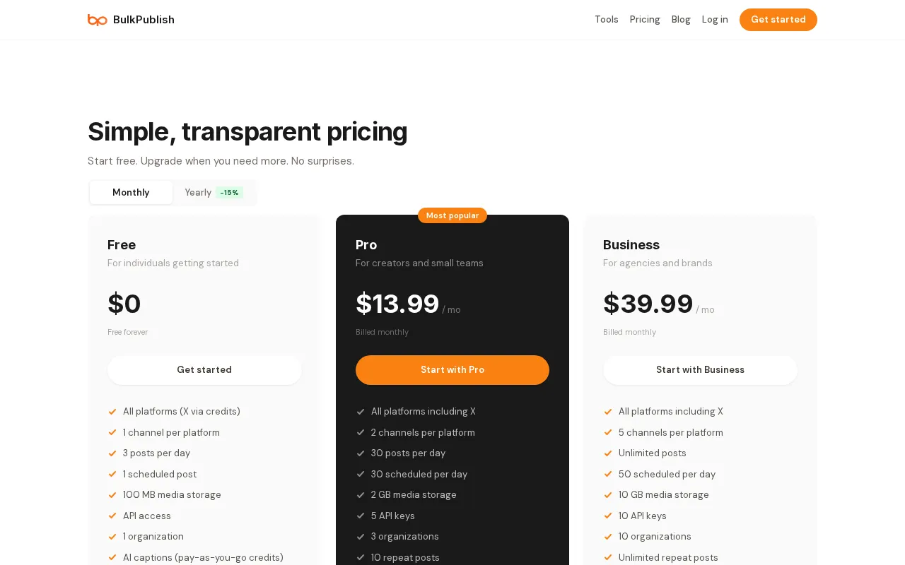 Bulkpublish — pricing page