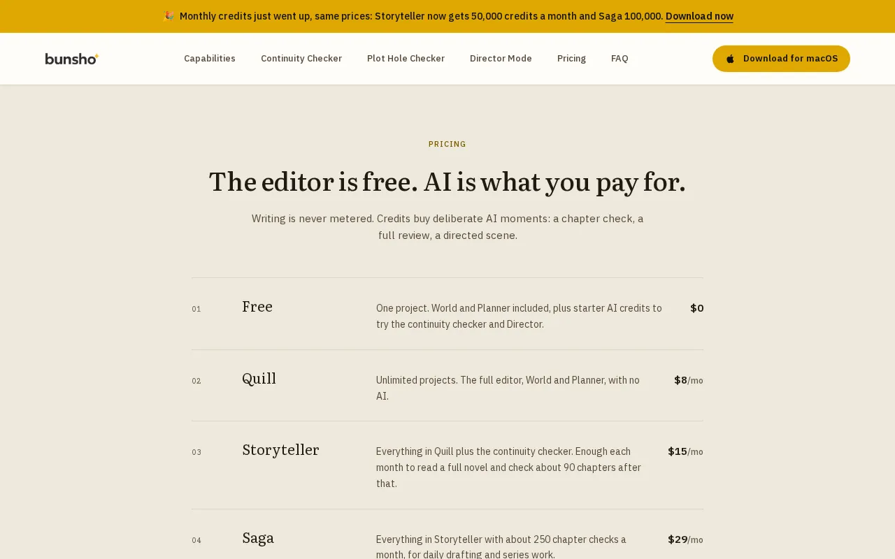 Bunsho — pricing page