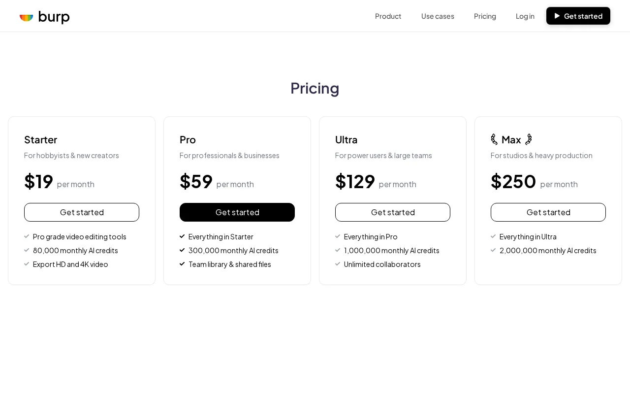 Burp — pricing page