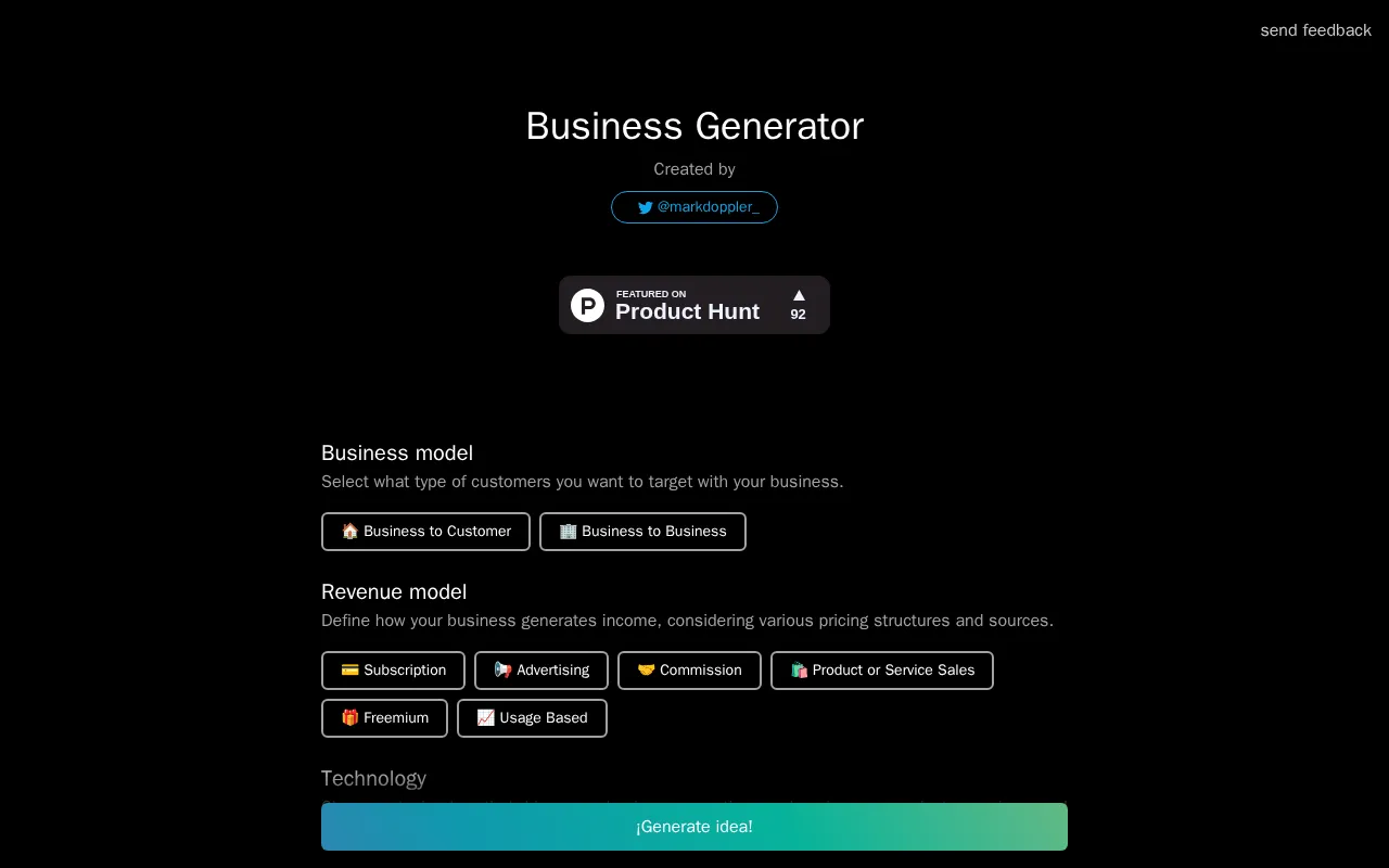 Business Idea Generator AI — preview screenshot