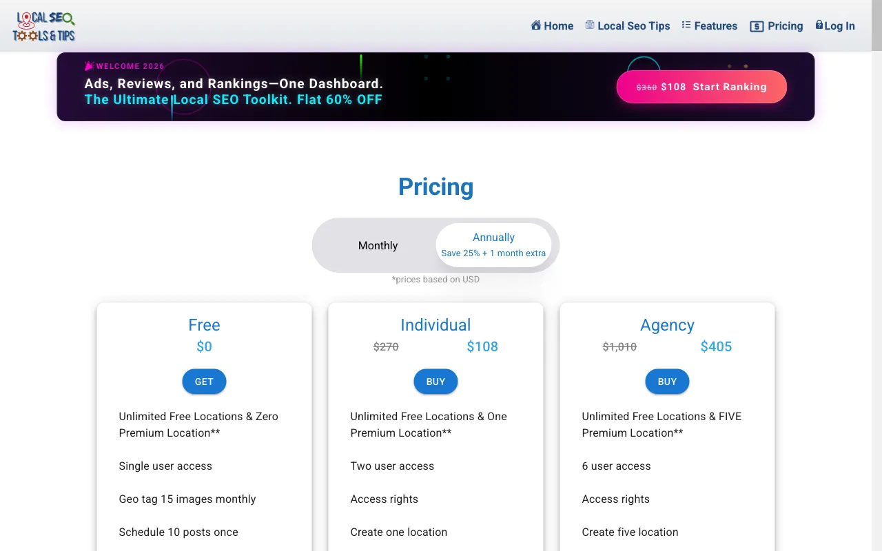 Local SEO Tools and Tips — pricing page