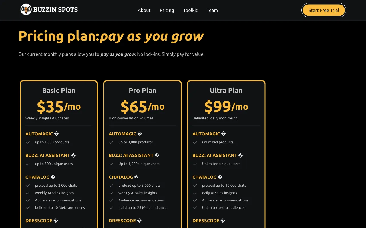 Buzzin Spots — pricing page