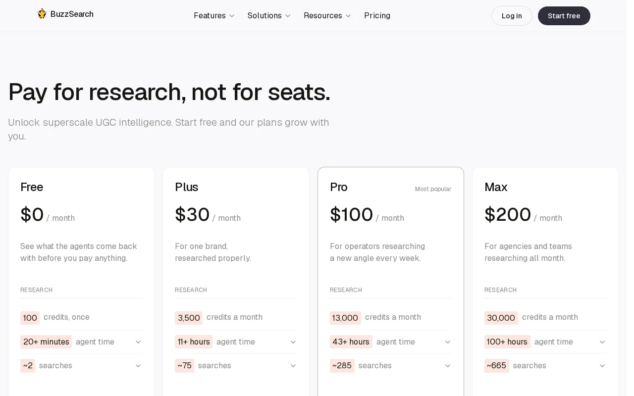 BuzzSearch — pricing page