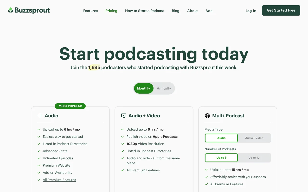 Buzzsprout — pricing page