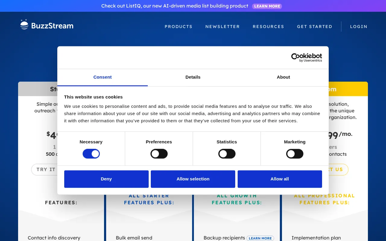 BuzzStream — pricing page