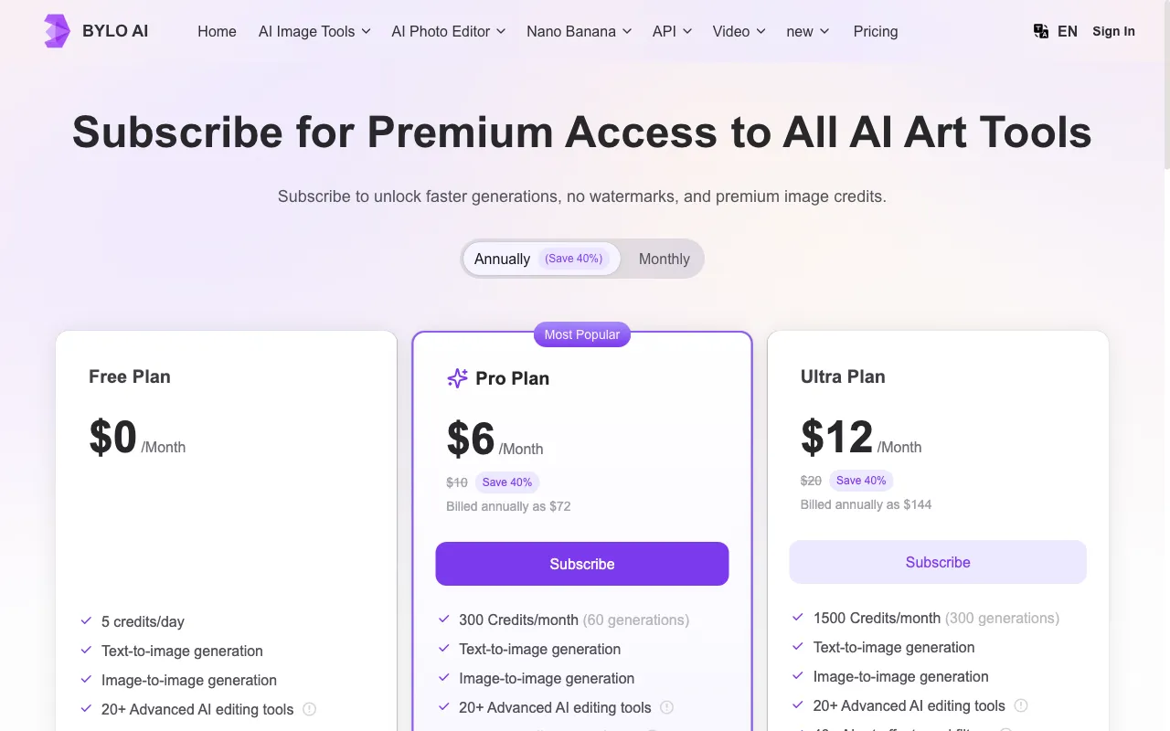 Bylo.ai — pricing page