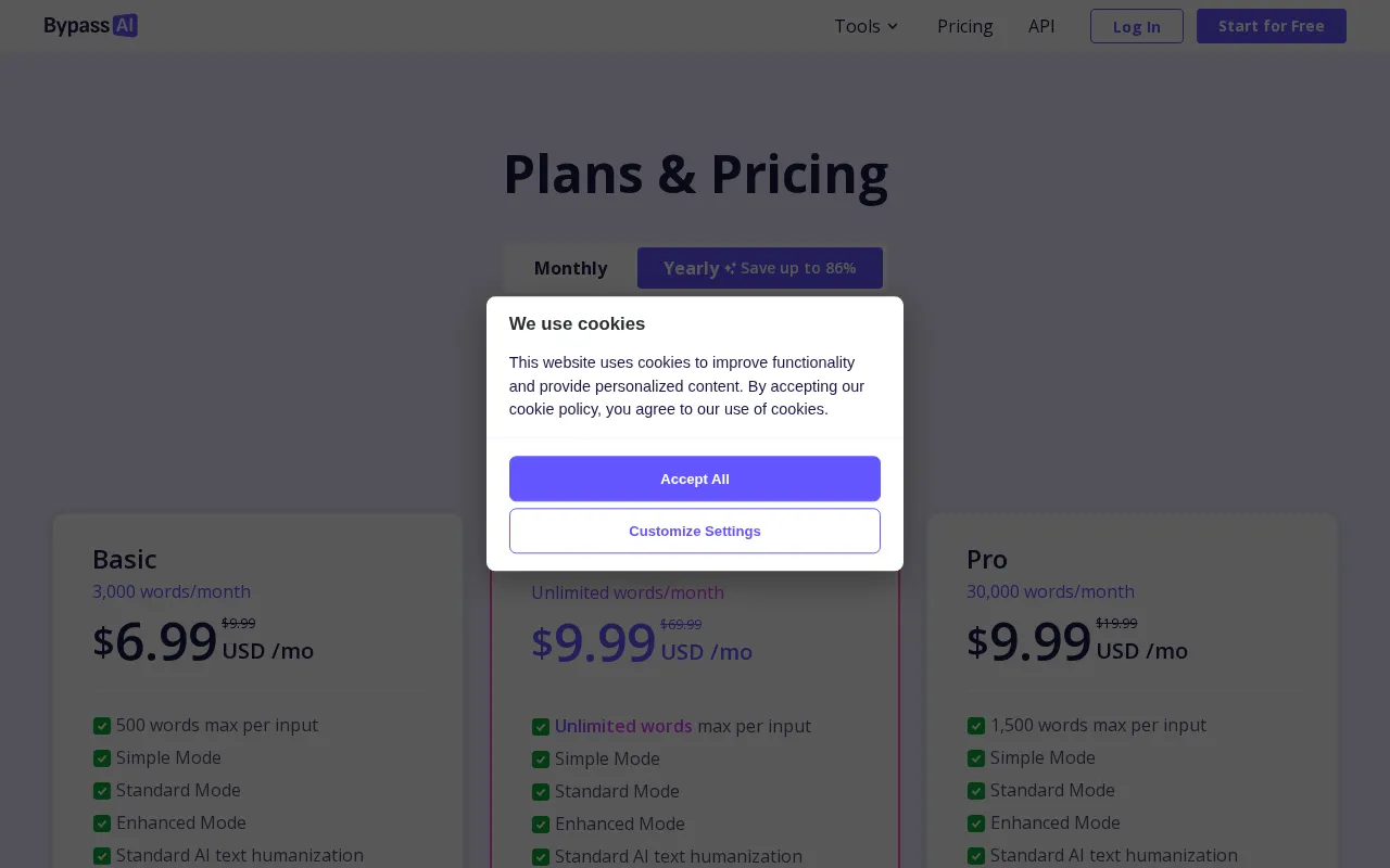 Bypass AI — pricing page