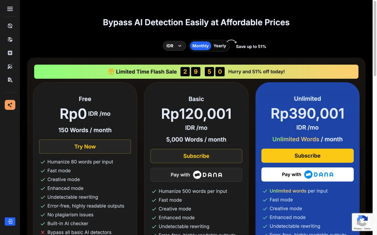 BypassGPT AI — pricing page