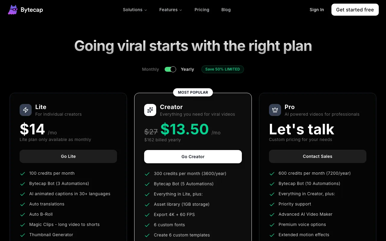 ByteCap — pricing page