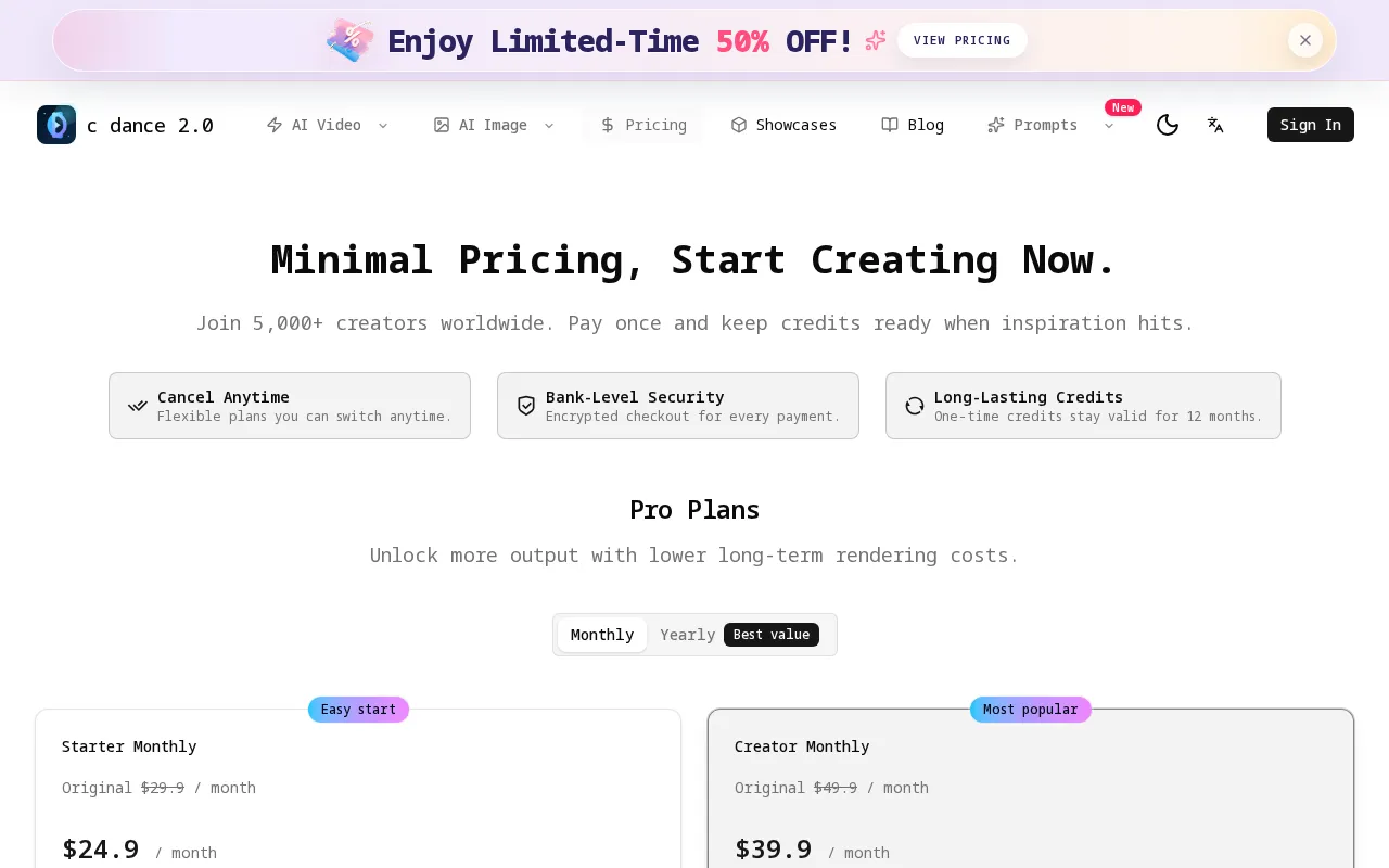 C Dance AI — pricing page