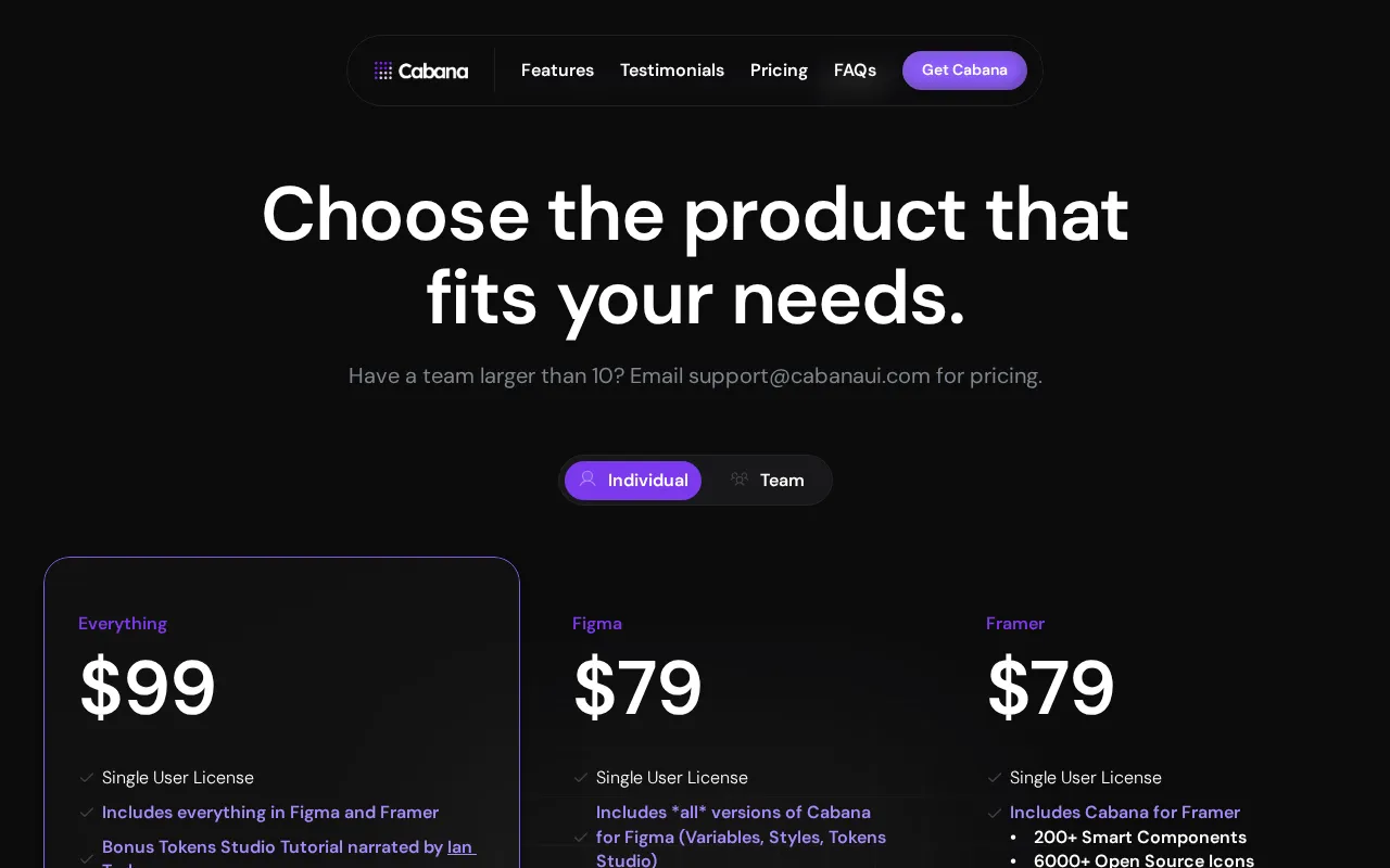 Cabana — pricing page