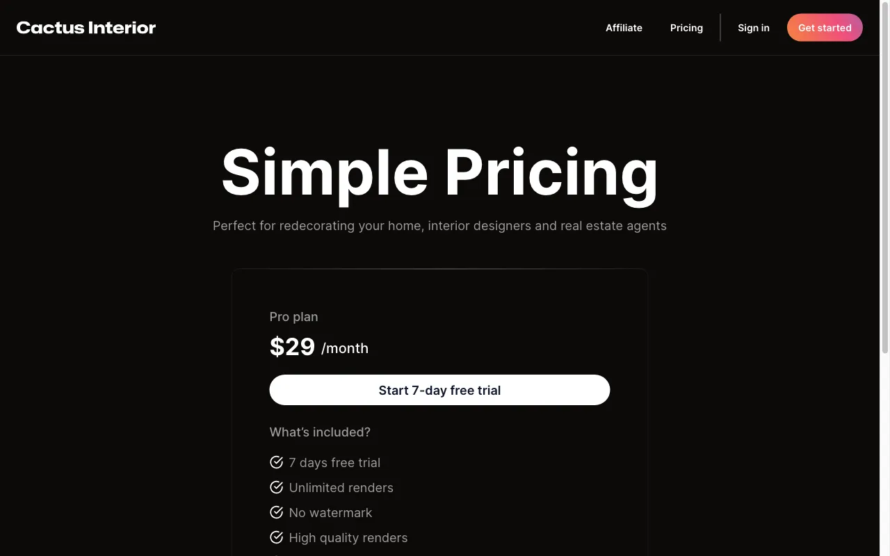 Cactus Interior — pricing page
