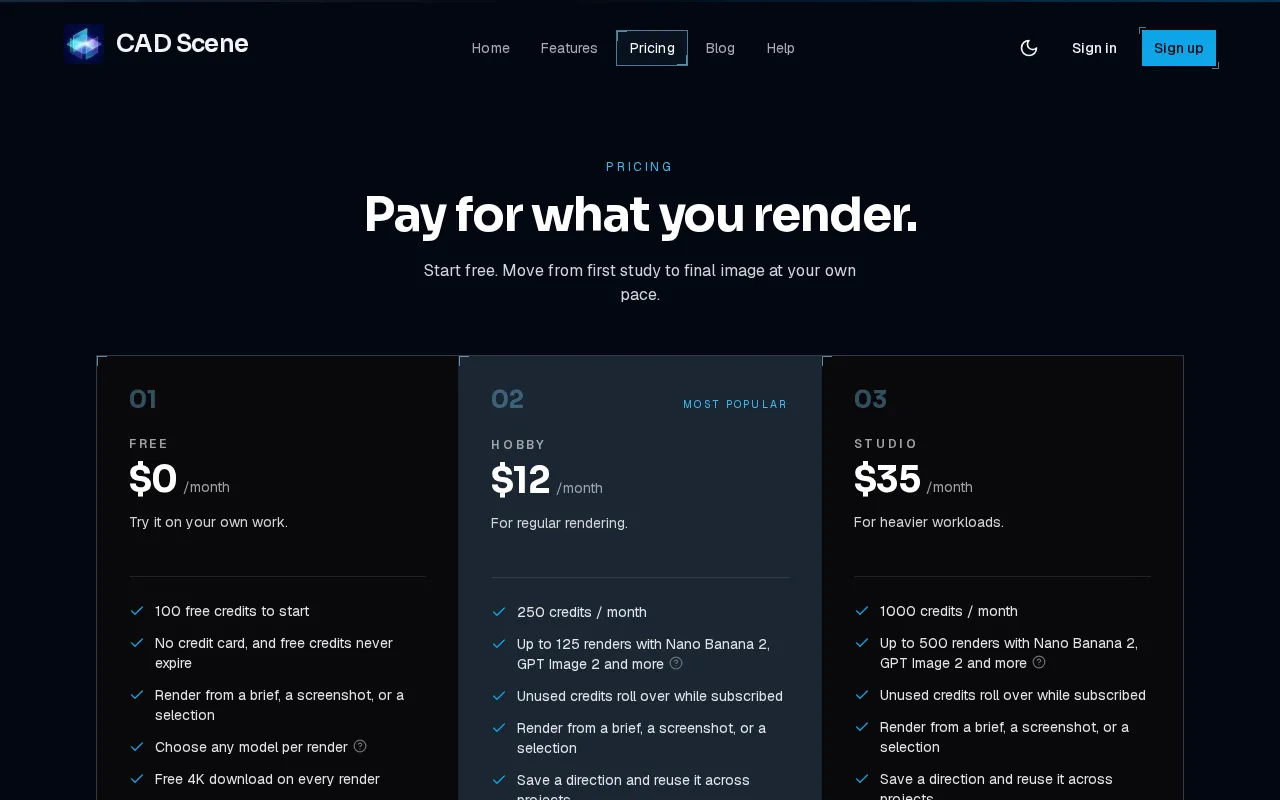 CAD Scene — pricing page