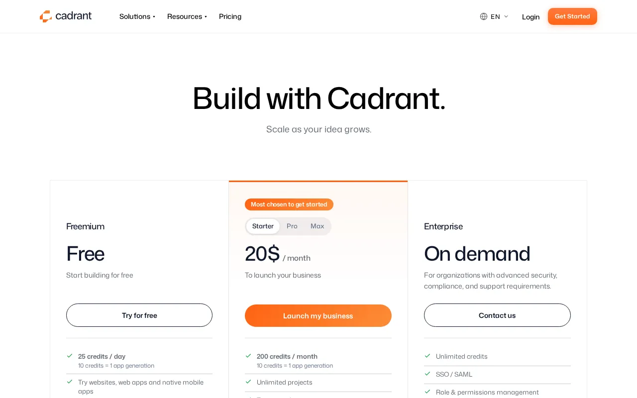 Cadrant — pricing page