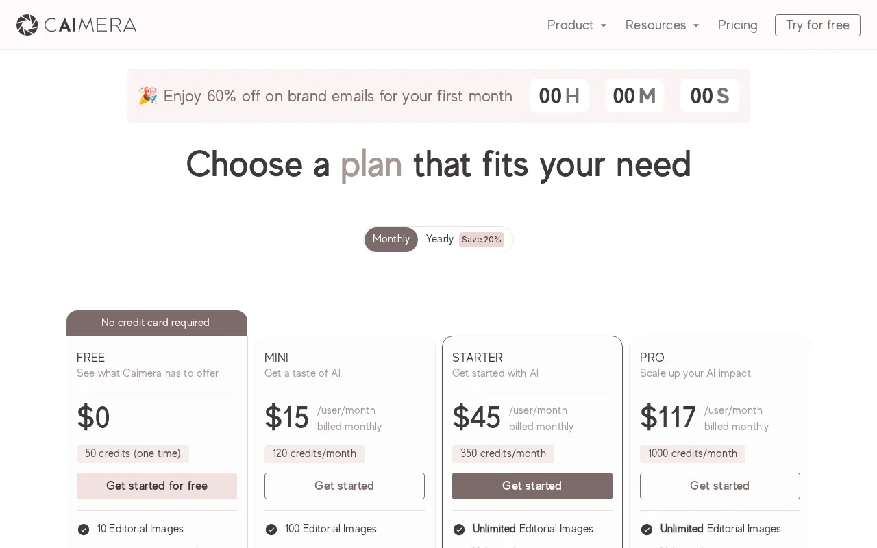 Caimera — pricing page