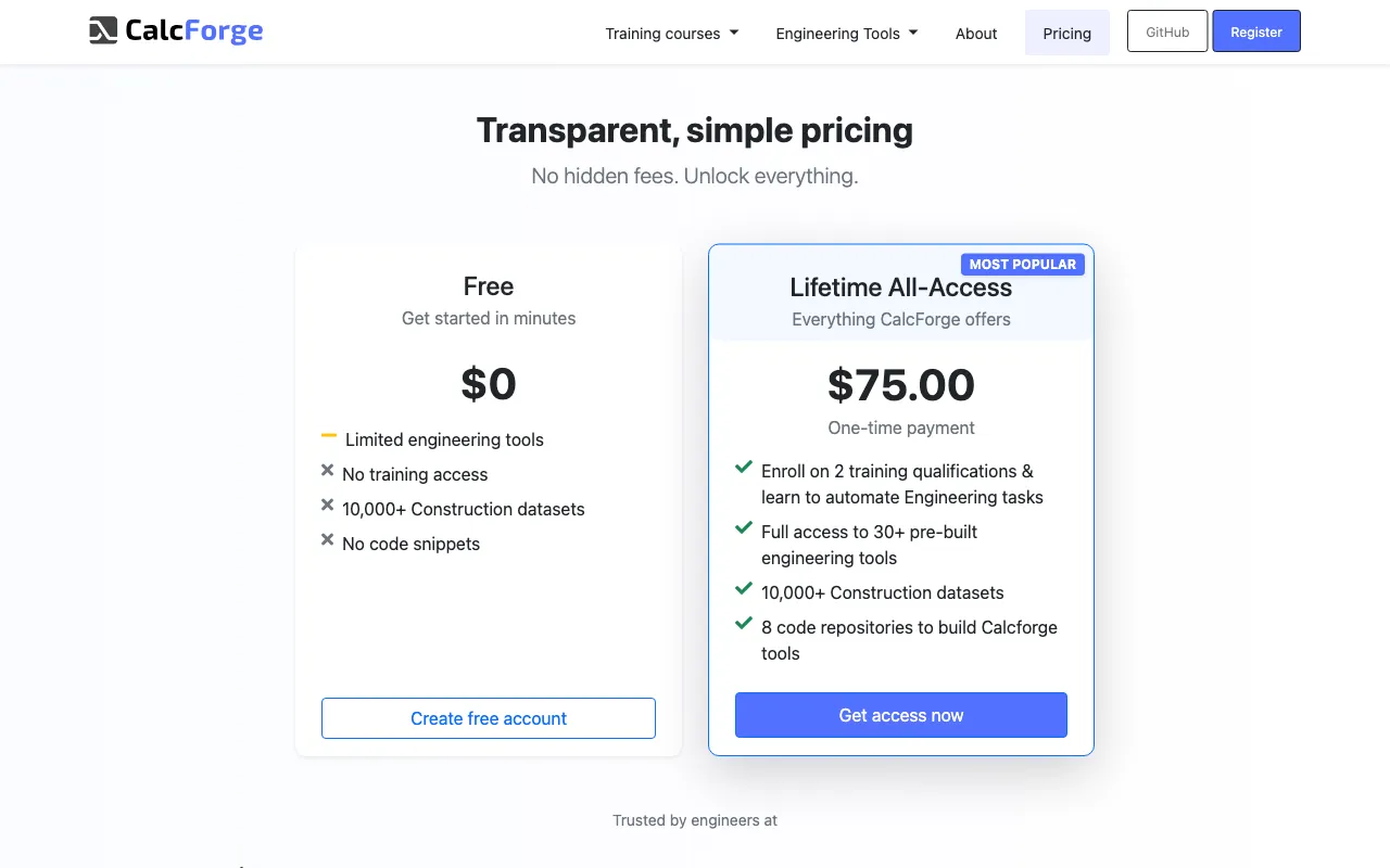 CalcForge — pricing page