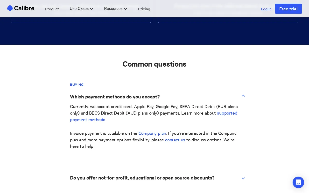 Calibre — pricing page