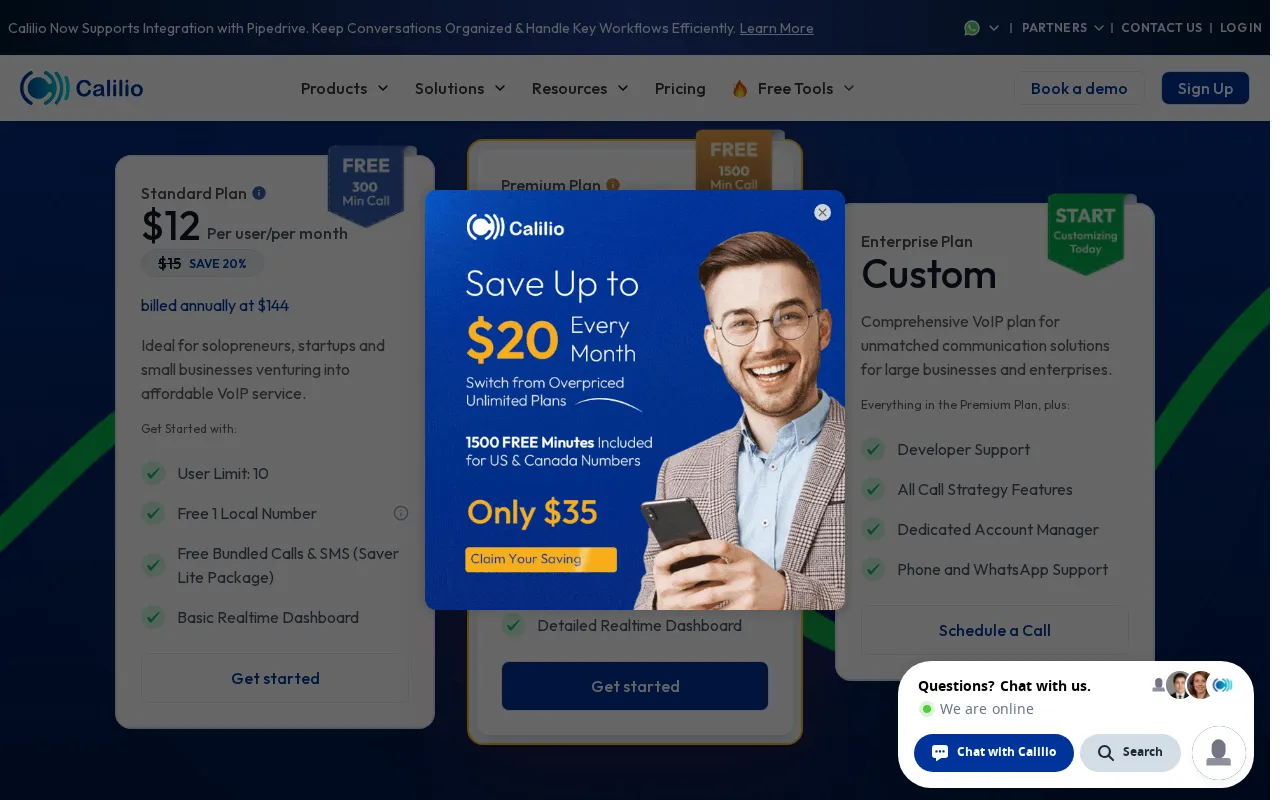 Calilio — pricing page