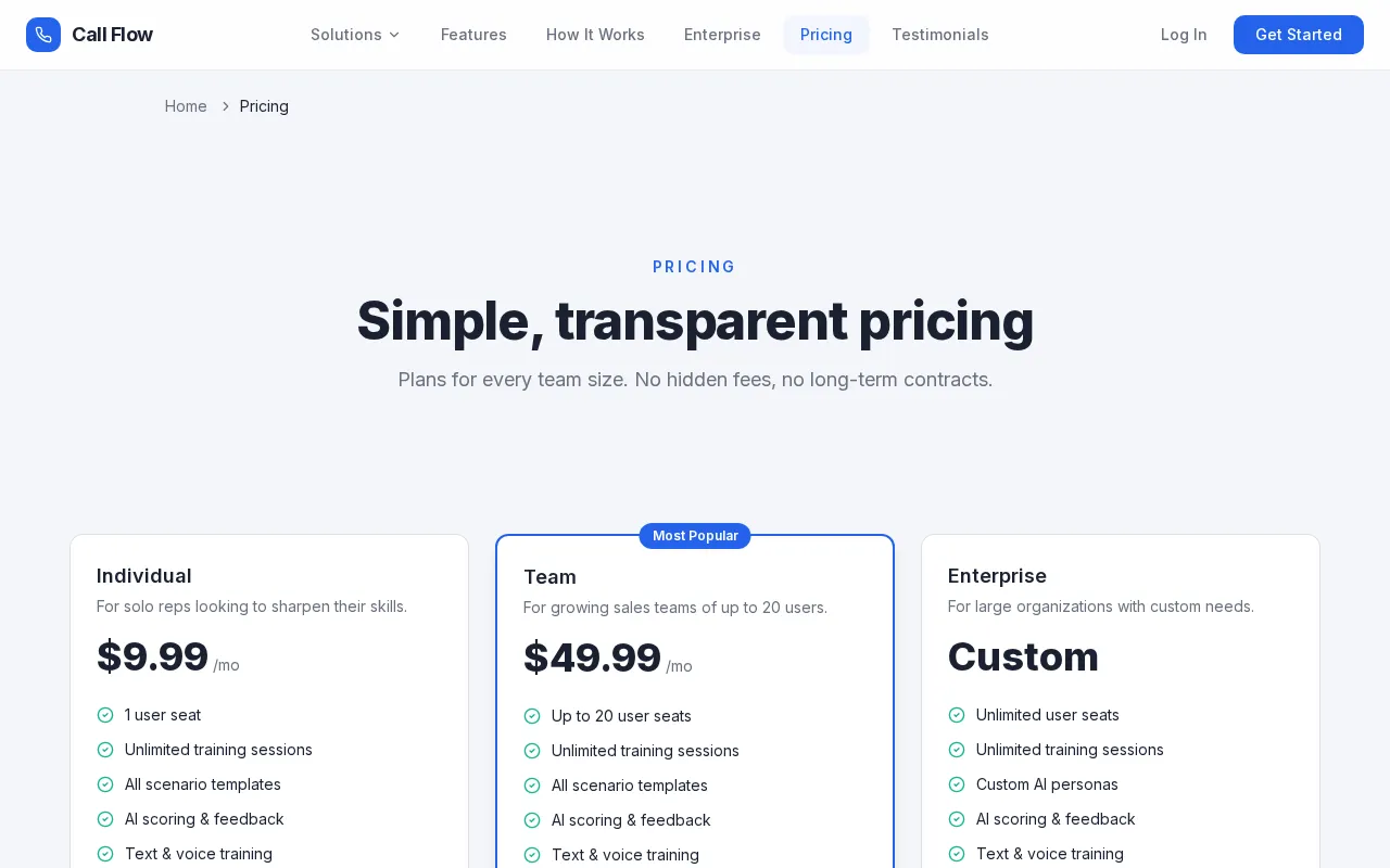 Call Flow — pricing page