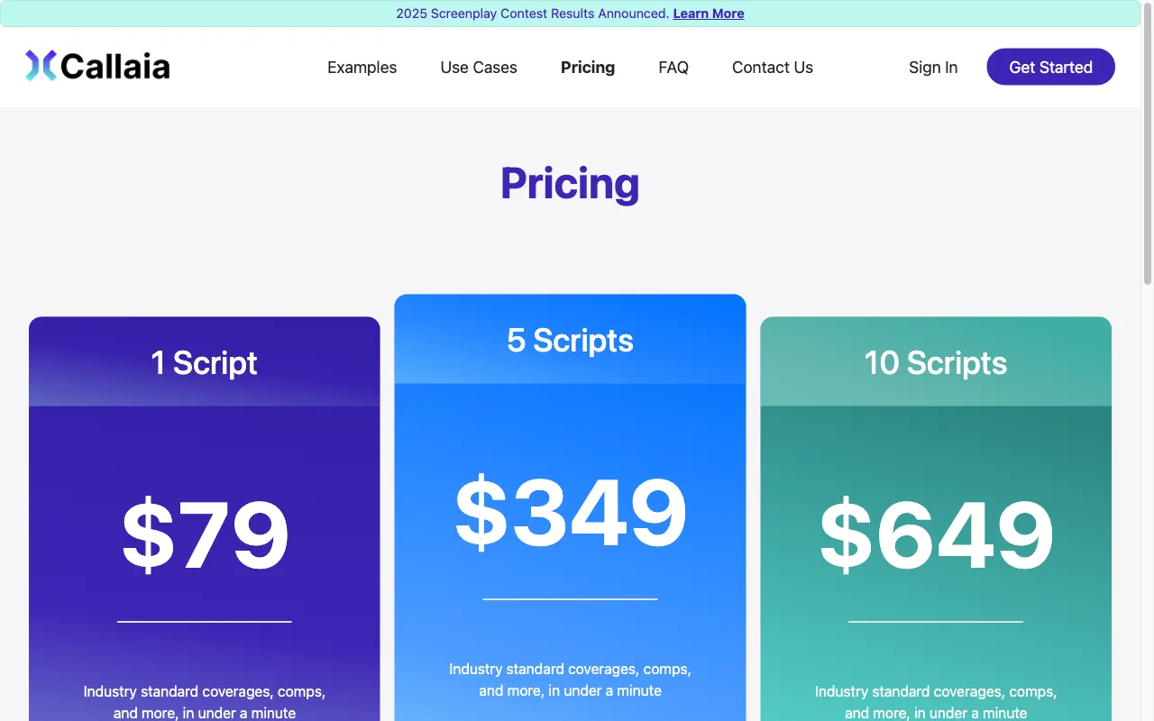 Callaia — pricing page