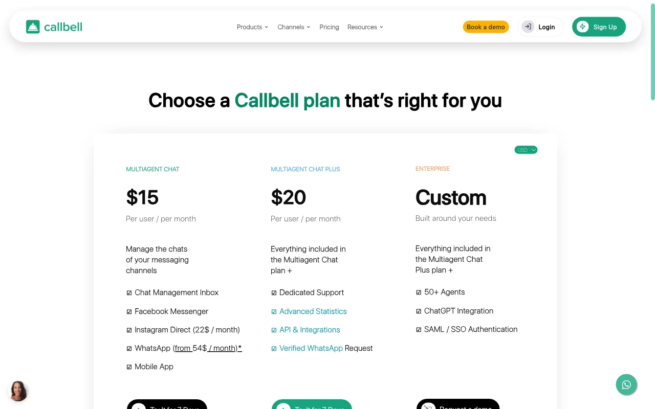 Callbell — pricing page