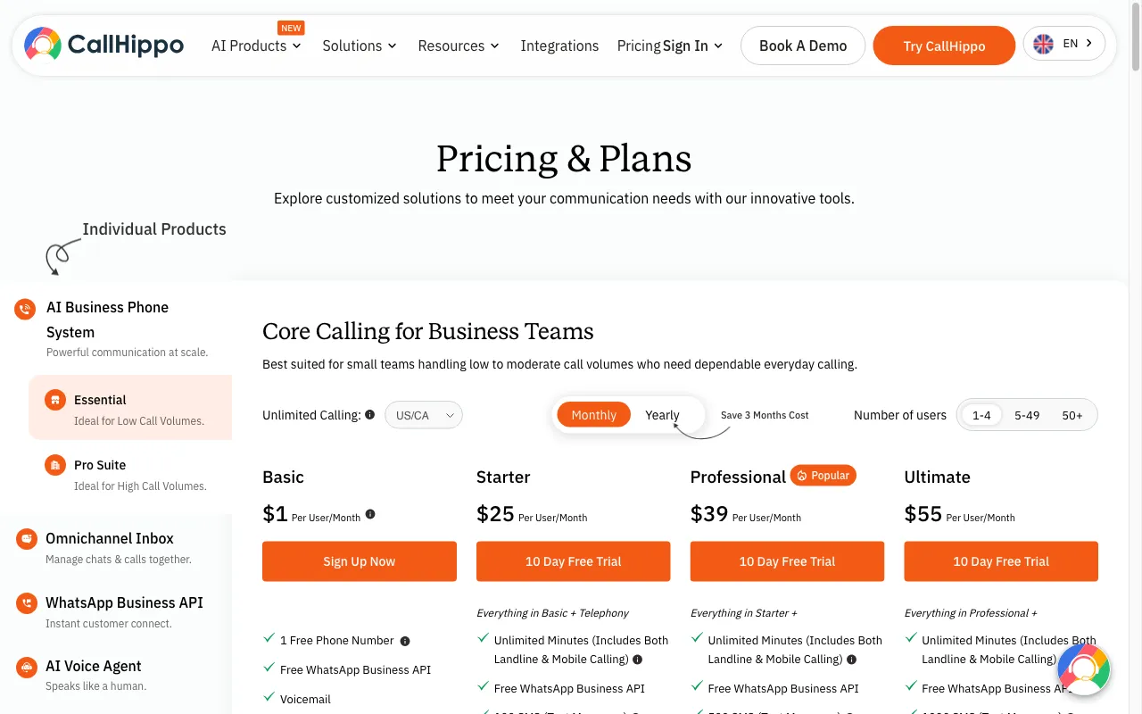 CallHippo — pricing page