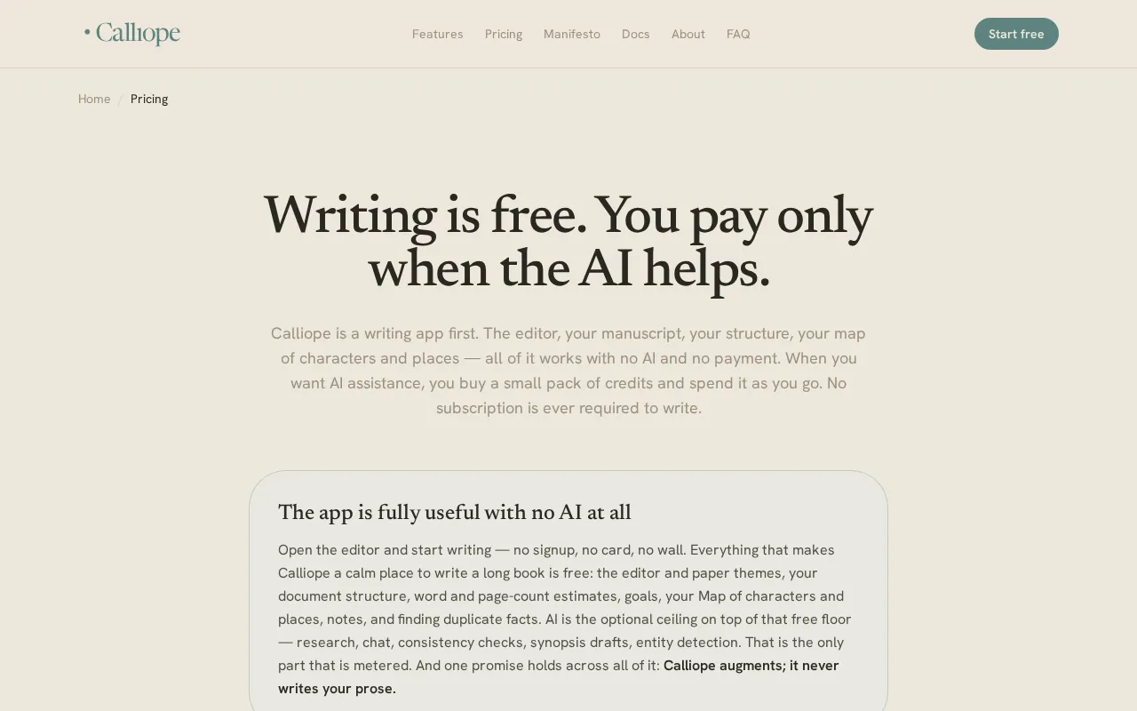 Calliope — pricing page