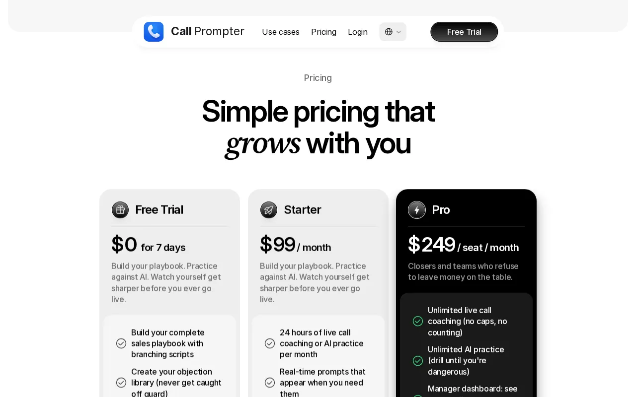 CallPrompter.app — pricing page