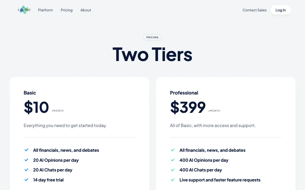 Calypso — pricing page