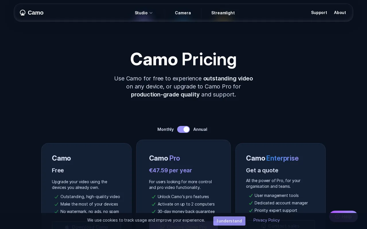Camo — pricing page