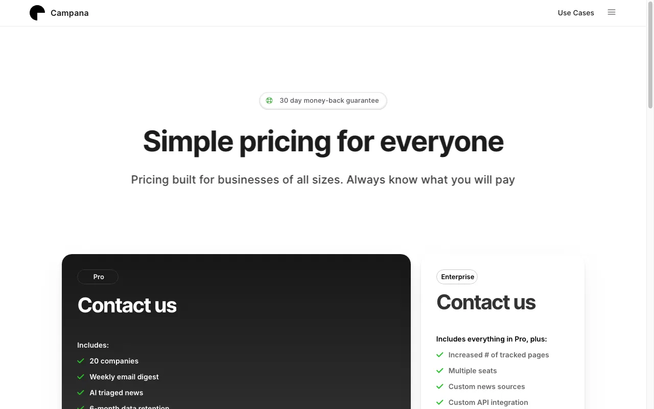 Campana — pricing page