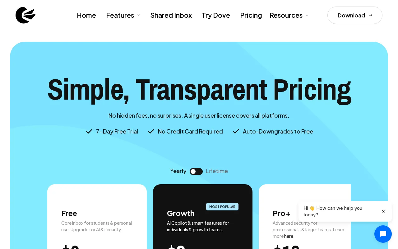 Canary Mail — pricing page